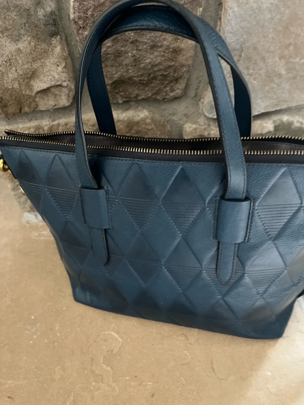 Fossil Quilted Deep Blue Leather Tote